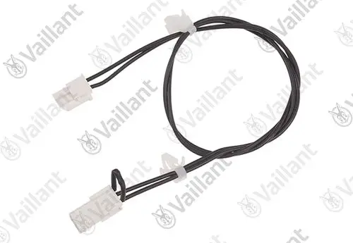 Vaillant Kabel mit zwei Steckverbindern, die durch schwarze Drähte verbunden sind. Typische Verwendung in Heizungs- oder Klimaanlagenanwendungen.